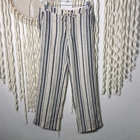 Michael Stars Linen Blue and Tan Stripe Straight Leg Pant Size XS - Picture 2 of 10